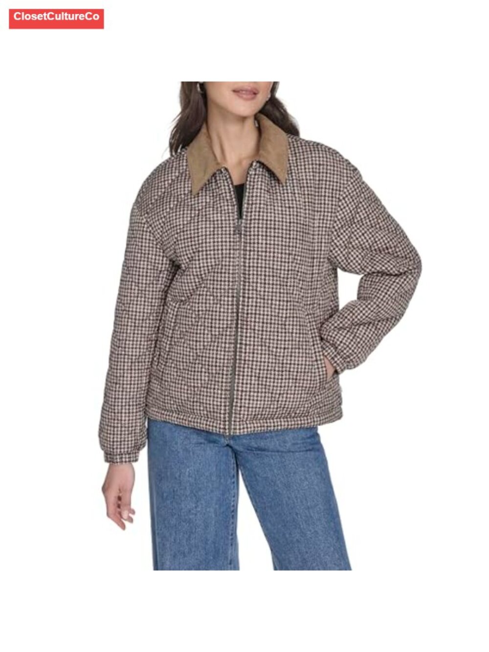 Levi's Diamond Quilted Jacket Corduroy Collar Full Zip Rib Knit Cuffs